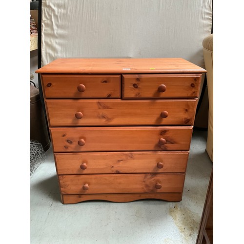 320 - MODERN PINE BEDROOM CHEST WITH 2 SHORT AND 4 LONG DRAWERS H35” W33” D16”