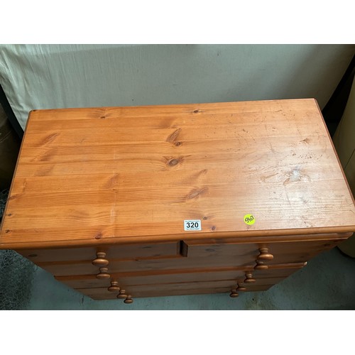 320 - MODERN PINE BEDROOM CHEST WITH 2 SHORT AND 4 LONG DRAWERS H35” W33” D16”