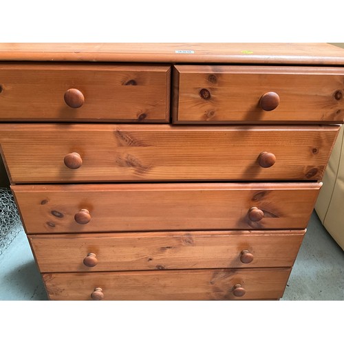 320 - MODERN PINE BEDROOM CHEST WITH 2 SHORT AND 4 LONG DRAWERS H35” W33” D16”