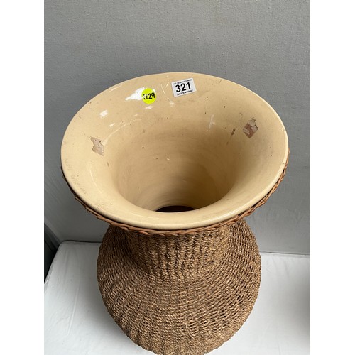 321 - LARGE CERAMIC VASE COVERED WITH STRING H31” DIA 16”