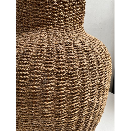 321 - LARGE CERAMIC VASE COVERED WITH STRING H31” DIA 16”