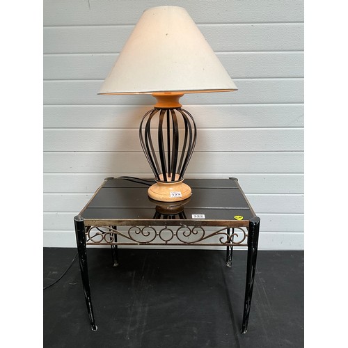 322 - RETRO METAL AND GLASS LAMP TABLE H17” W22” D16”AND MODERN TABLE LAMP