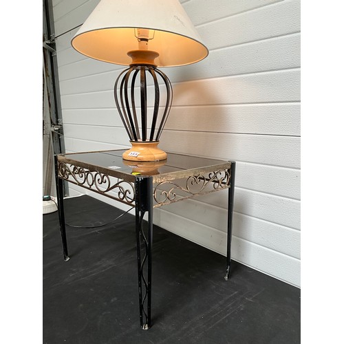 322 - RETRO METAL AND GLASS LAMP TABLE H17” W22” D16”AND MODERN TABLE LAMP