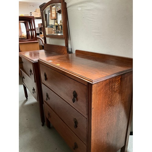 323 - VINTAGE OAK DRESSING TABLE WITH 2 DRAWERS H56” W32”D17” ,MATCHING OAK 3 DRAWER CHEST H32” W30” D18” ... 