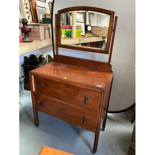 323 - VINTAGE OAK DRESSING TABLE WITH 2 DRAWERS H56” W32”D17” ,MATCHING OAK 3 DRAWER CHEST H32” W30” D18” ... 