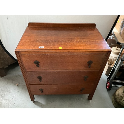 323 - VINTAGE OAK DRESSING TABLE WITH 2 DRAWERS H56” W32”D17” ,MATCHING OAK 3 DRAWER CHEST H32” W30” D18” ... 