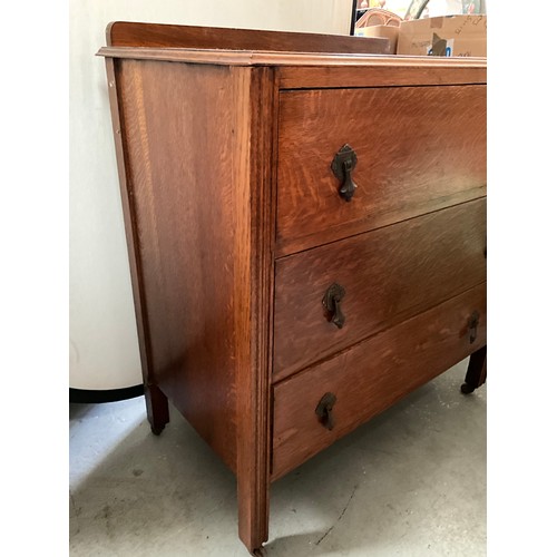 323 - VINTAGE OAK DRESSING TABLE WITH 2 DRAWERS H56” W32”D17” ,MATCHING OAK 3 DRAWER CHEST H32” W30” D18” ... 