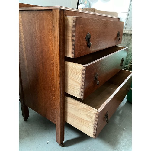 323 - VINTAGE OAK DRESSING TABLE WITH 2 DRAWERS H56” W32”D17” ,MATCHING OAK 3 DRAWER CHEST H32” W30” D18” ... 