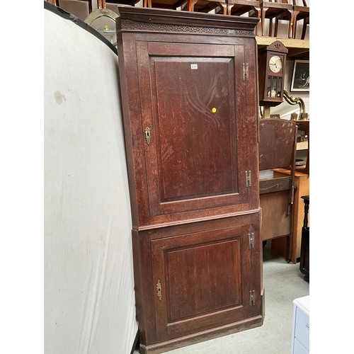 331 - GEORGIAN OAK DOUBLE CORNER CUPBOARD WITH FITTED SHAPED SHELVES AND6 SPICE DRAWERS TO INTERIOR H80” W... 