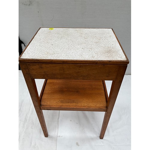 335 - VINTAGE BEDSIDE TABLE WITH DRAWER AND MELAMINE TOP H24” W15” D12”