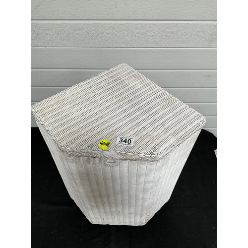 340 - VINTAGE LLOYD LOOM CORNER LINEN BASKET H22” W13” D13”