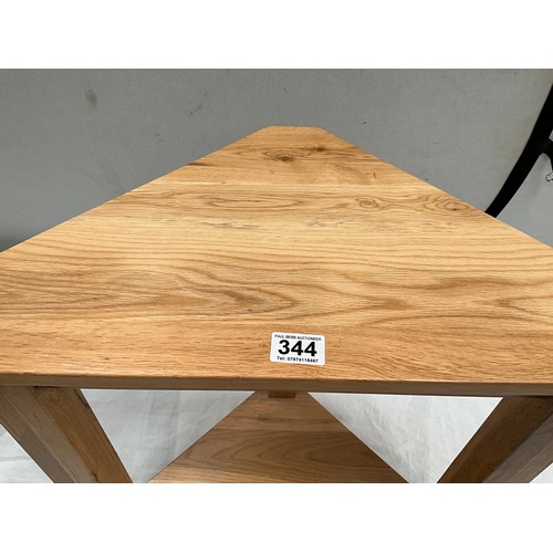 344 - MODERN LIGHT OAK CORNER TABLE H22” W24” D13”