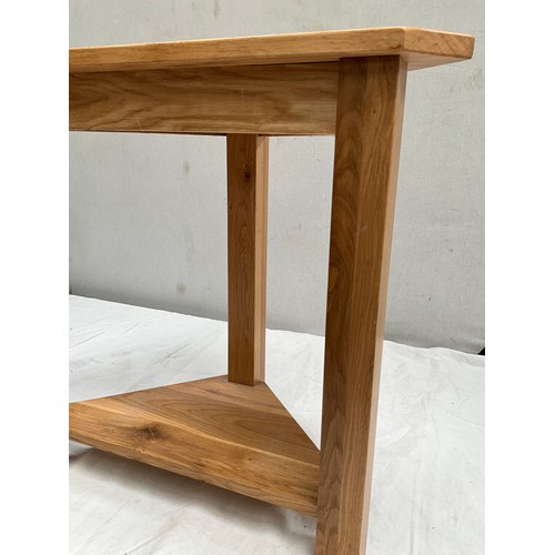 344 - MODERN LIGHT OAK CORNER TABLE H22” W24” D13”