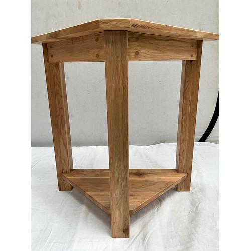 344 - MODERN LIGHT OAK CORNER TABLE H22” W24” D13”