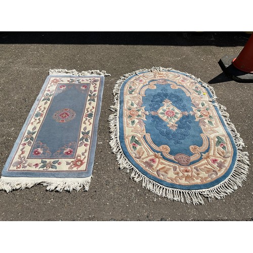 347 - 2 BLUE PATTERNED RUGS - 58” x 24” AND 64” x 42”