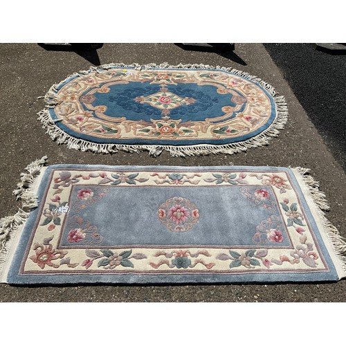 347 - 2 BLUE PATTERNED RUGS - 58” x 24” AND 64” x 42”