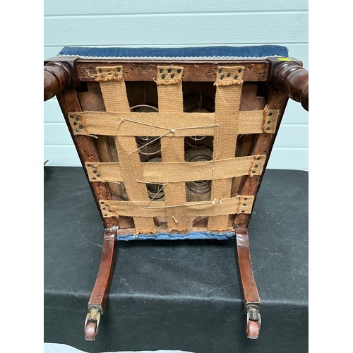 352 - EDWARDIAN MAHOGANY BEDROOM CHAIR WITH UPHOLSTERED SEAT ON ORIGINAL BRASS CASTORS