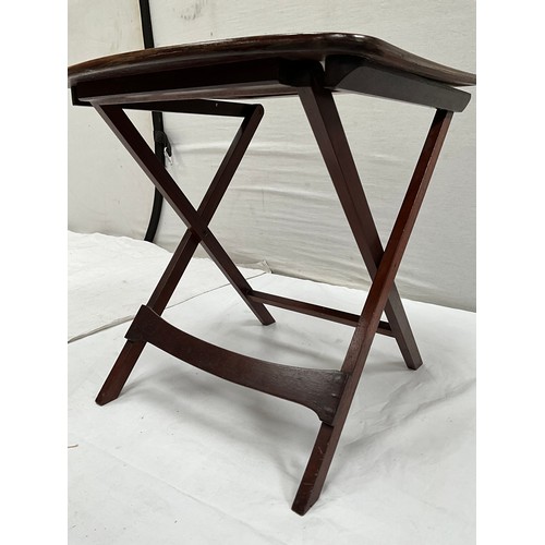 353 - FOLDING MAHOGANY INLAID TABLE H16” W16” D17”