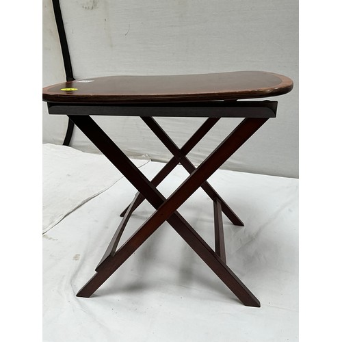 353 - FOLDING MAHOGANY INLAID TABLE H16” W16” D17”