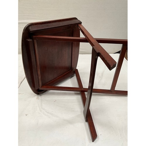 353 - FOLDING MAHOGANY INLAID TABLE H16” W16” D17”