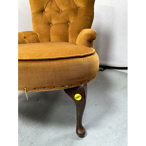 355 - VINTAGE UPHOLSTERED NURSING CHAIR ON CABRIOLE LEGS