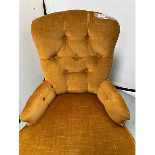 355 - VINTAGE UPHOLSTERED NURSING CHAIR ON CABRIOLE LEGS