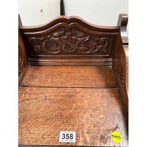 358 - VICTORIAN CARVED DARK OAK COAL SCUTTLE H32” W15” D15”