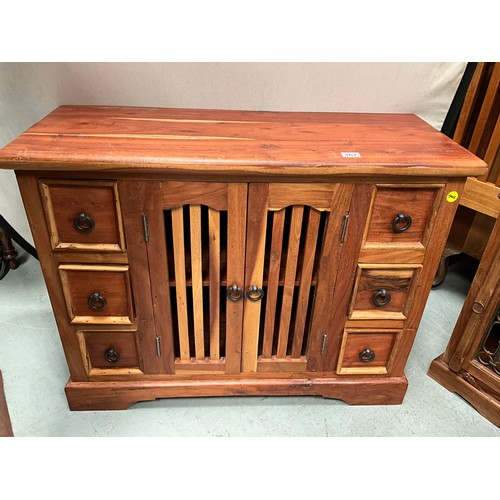 367 - MODERN ACACIA TV CABINET WOOD WITH 2 CENTRAL DOORS FLANKED BY 6 DRAWERS H31” W40” D16”