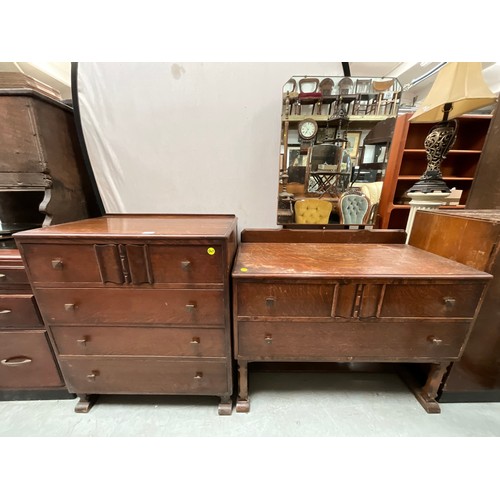 381 - VINTAGE 4 DRAWER OAK BEDROOM CHEST H35” W31” D19” AND MATCHING DRESSING TABLE WITH 2 DRAWERS H60” W3... 