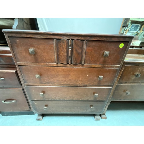 381 - VINTAGE 4 DRAWER OAK BEDROOM CHEST H35” W31” D19” AND MATCHING DRESSING TABLE WITH 2 DRAWERS H60” W3... 