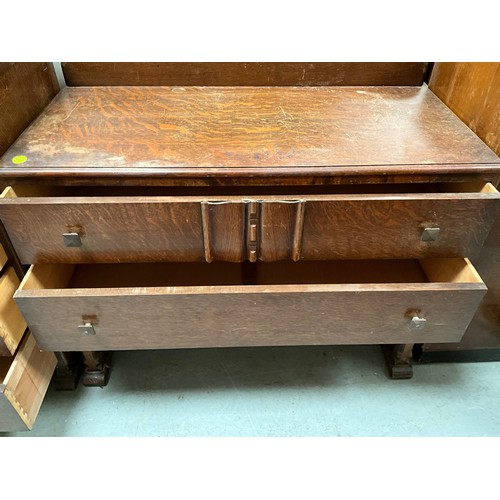 381 - VINTAGE 4 DRAWER OAK BEDROOM CHEST H35” W31” D19” AND MATCHING DRESSING TABLE WITH 2 DRAWERS H60” W3... 