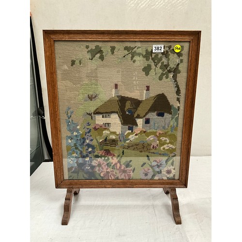 382 - OAK FRAMED TAPESTRY FIRE SCREEN 28” x 22”