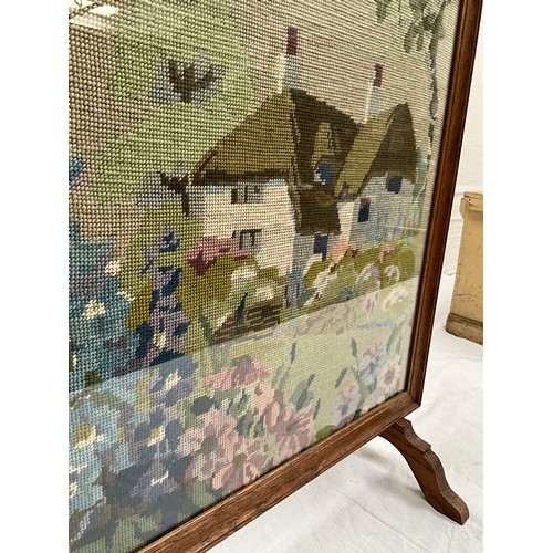 382 - OAK FRAMED TAPESTRY FIRE SCREEN 28” x 22”