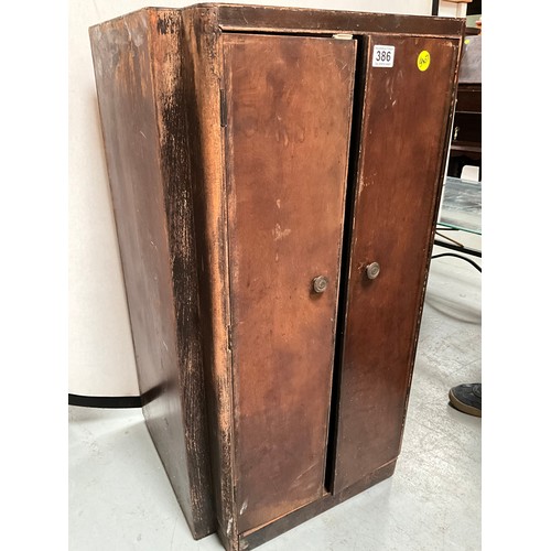 386 - VINTAGE OAK 2 DOOR CABINET H36” W19” D20”