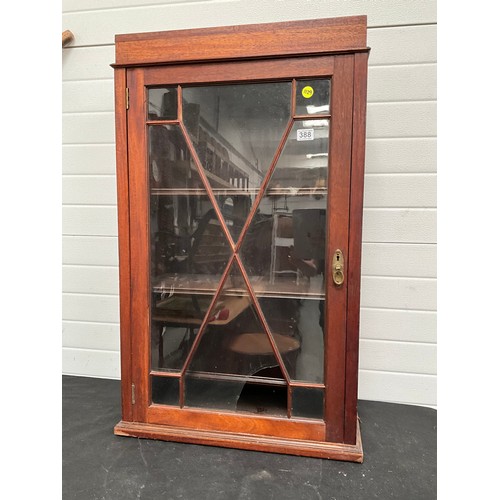 388 - ASTRICAL GLAZED MAHOGANY DISPLAY CABINET (BROKEN GLASS) H41” W25” D12”