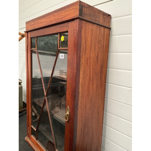 388 - ASTRICAL GLAZED MAHOGANY DISPLAY CABINET (BROKEN GLASS) H41” W25” D12”