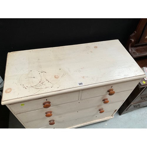 389 - VICTORIAN PAINTED PINE BEDROOM CHEST WIT 2 SHORT DRAWERS AND 3 LONG DRAWERS (2HANDLES MISSING)
H41” ... 