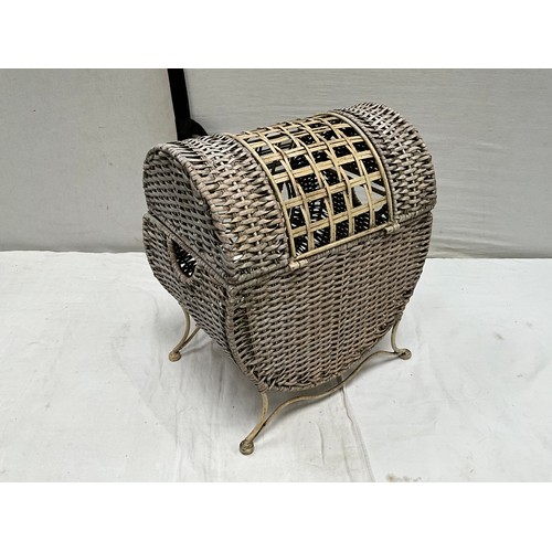 393 - MODERN DECORATVIE METAL BASKET WITH STORAGE H18” W16” D11”