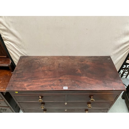 394 - VICTORIAN MAHOGANY BEDROOM CHEST WITH 2 SHORT DRAWERS AND 3 LONG DRAWERS ON SPLAYED FEET WITH BRASS ... 