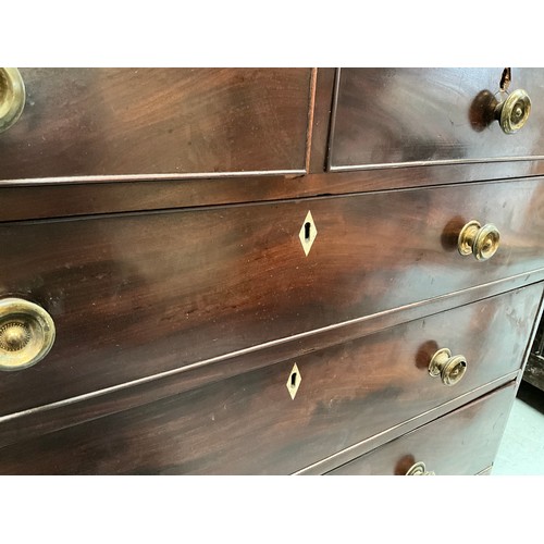 394 - VICTORIAN MAHOGANY BEDROOM CHEST WITH 2 SHORT DRAWERS AND 3 LONG DRAWERS ON SPLAYED FEET WITH BRASS ... 