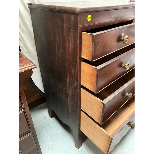 394 - VICTORIAN MAHOGANY BEDROOM CHEST WITH 2 SHORT DRAWERS AND 3 LONG DRAWERS ON SPLAYED FEET WITH BRASS ... 