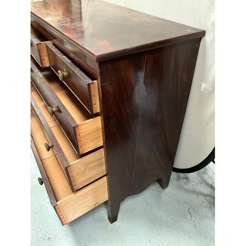 394 - VICTORIAN MAHOGANY BEDROOM CHEST WITH 2 SHORT DRAWERS AND 3 LONG DRAWERS ON SPLAYED FEET WITH BRASS ... 