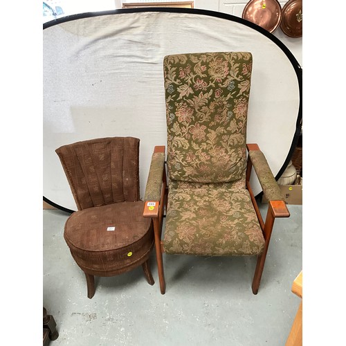 395 - VINTAGE UPHOLSTERED PARKER KNOLL ARMCHAIR AND VINTAGE UPHOLSTERED BEDROOM CHAIR A/F