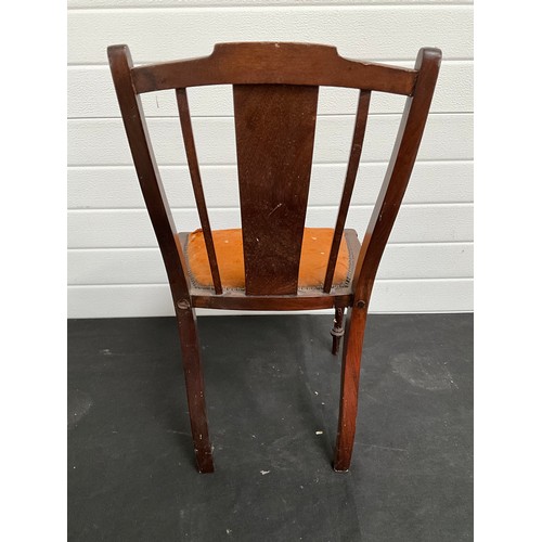 398 - EDWARDIAN MAHOGANY INLAID CHILDS CHAIR WITH UPHOLSTERED SEAT