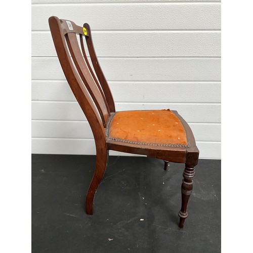 398 - EDWARDIAN MAHOGANY INLAID CHILDS CHAIR WITH UPHOLSTERED SEAT