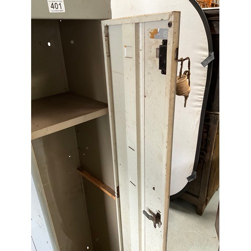 401 - VINTAGE METAL LOCKER WITH KEY A/F 
H67” W12” D12”