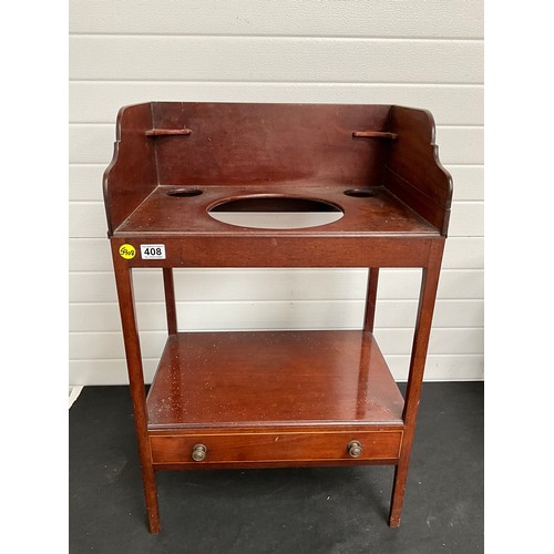 408 - EDWARDIAN MAHOGANY TRAY TOP WASHSTAND WITH DRAWER TO BASE 
H34” W22” D15”