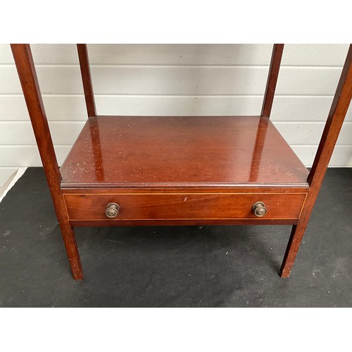 408 - EDWARDIAN MAHOGANY TRAY TOP WASHSTAND WITH DRAWER TO BASE 
H34” W22” D15”