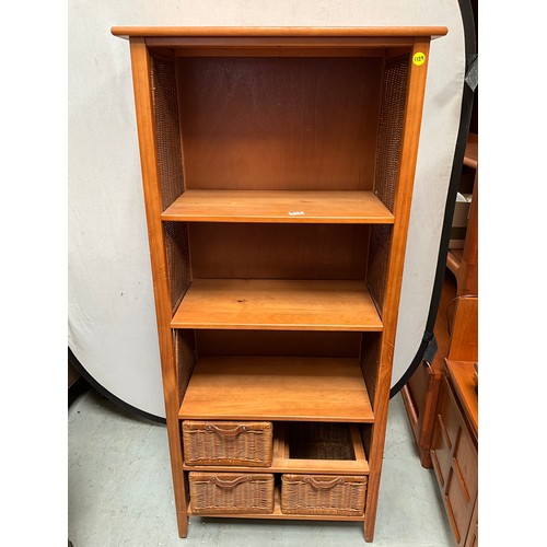 412 - MODERN BOOKCASE WITH 3 DRAWERS TO BASE (1 MISSING) A/F H60” W28” D14”