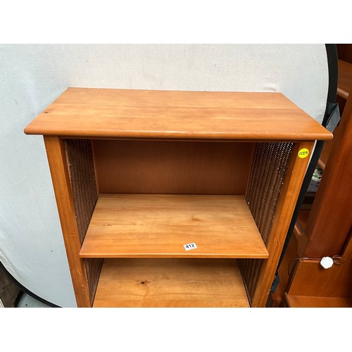 412 - MODERN BOOKCASE WITH 3 DRAWERS TO BASE (1 MISSING) A/F H60” W28” D14”